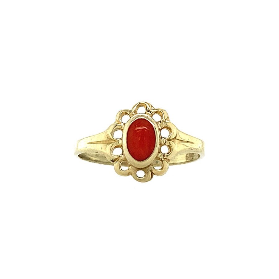 Jewelry vintage Rings With Gemstone | Gold Ring With Blood Coral 14 Krt