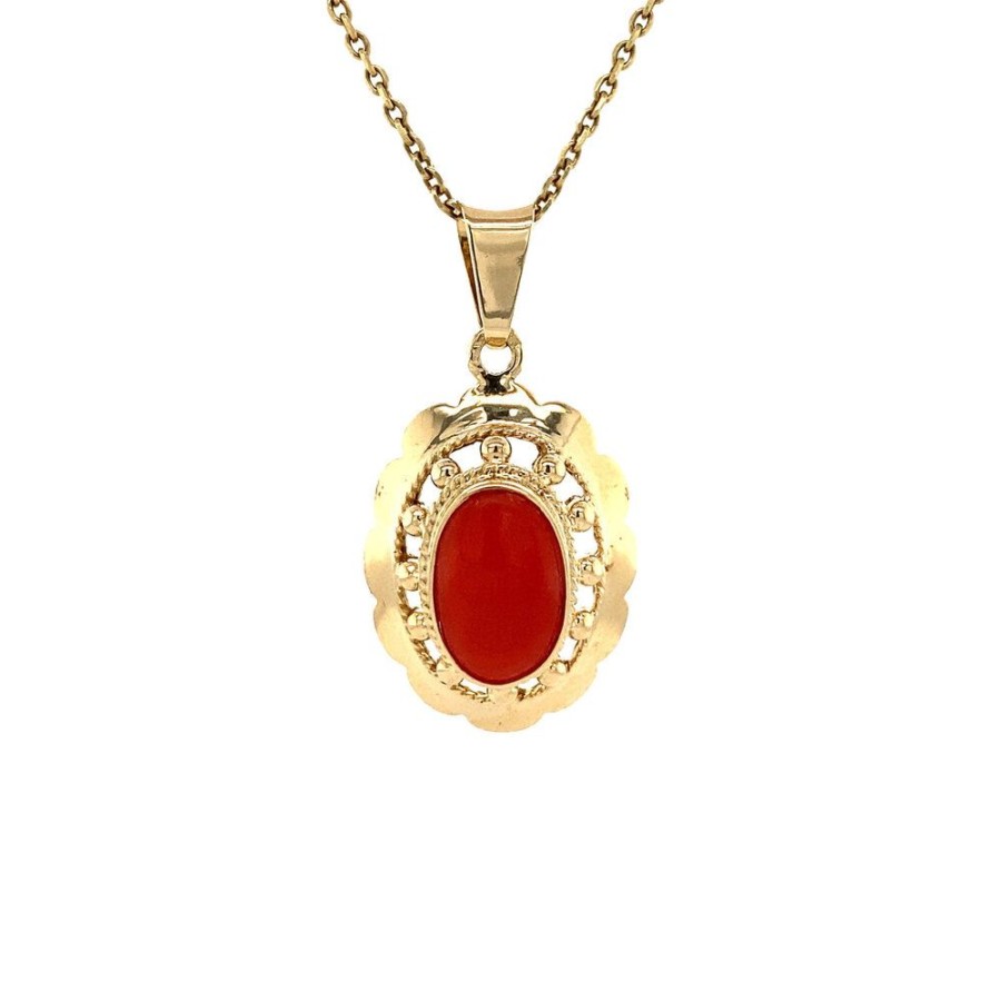 Jewelry vintage Pendant With Gemstone | Gold Pendant With Red Coral 14 Krt