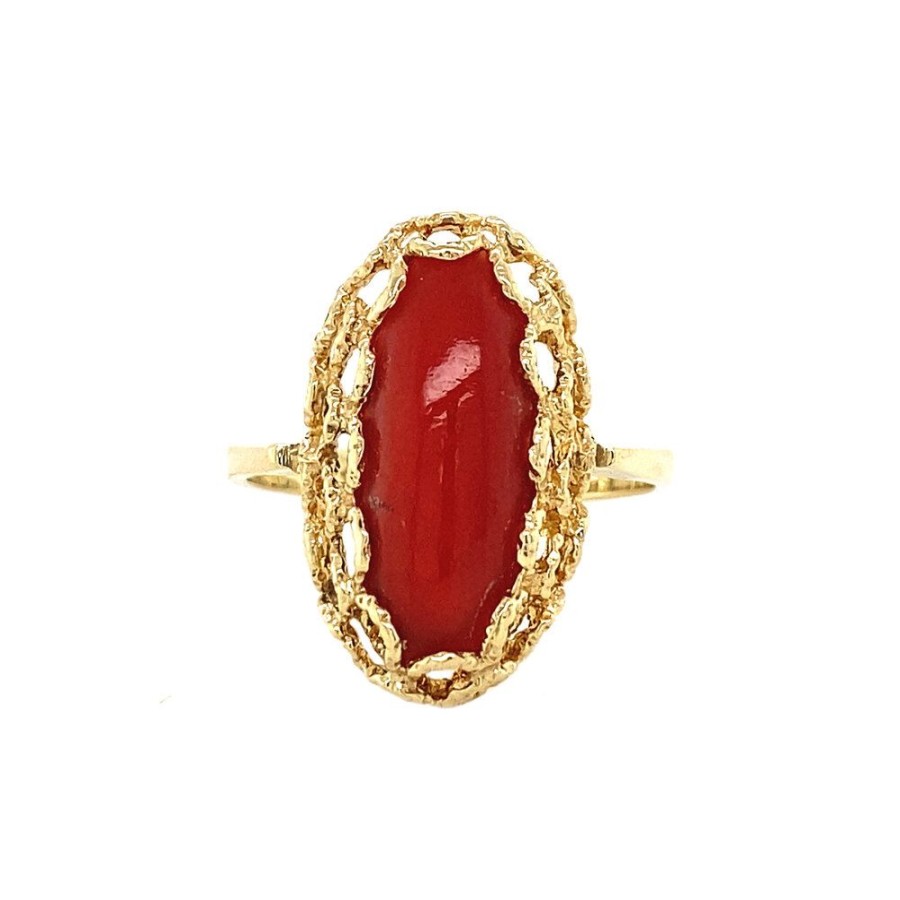 Jewelry vintage Rings With Gemstone | Gold Ring With Blood Coral 14 Krt