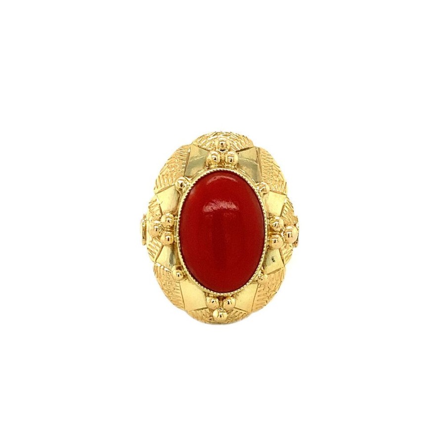 Jewelry vintage Rings With Gemstone | Gold Ring With Red Coral 14 Krt