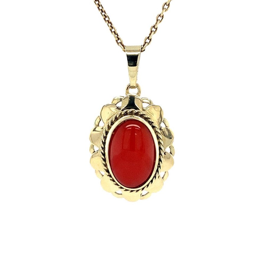 Jewelry vintage Pendant With Gemstone | Gold Pendant With Blood Coral 14 Krt