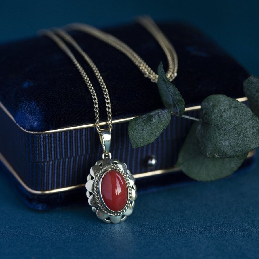 Jewelry vintage Pendant With Gemstone | Gold Pendant With Blood Coral 14 Krt