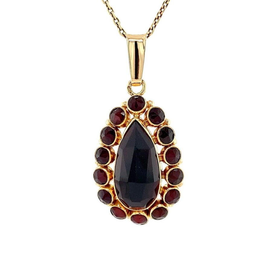 Jewelry vintage Pendant With Gemstone | Gold Entourage Pendant With Garnet 14 Krt