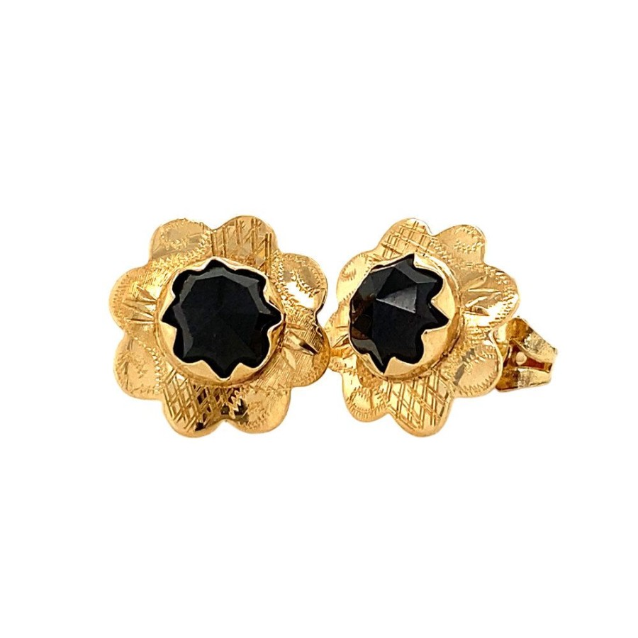 Jewelry vintage Earrings With Gemstone | Gold Ear Studs With Garnet 14 Krt