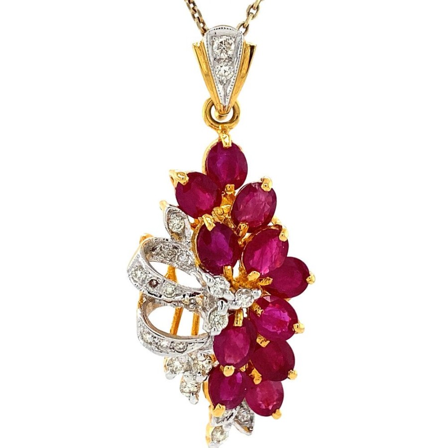 Jewelry vintage Pendant With Gemstone | Gold Pendant With Ruby And Diamonds 14 Krt