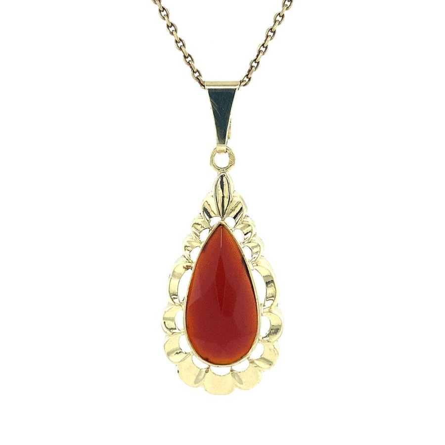 Jewelry vintage Pendant With Gemstone | Gouden Hanger Met Carneool 14 Krt