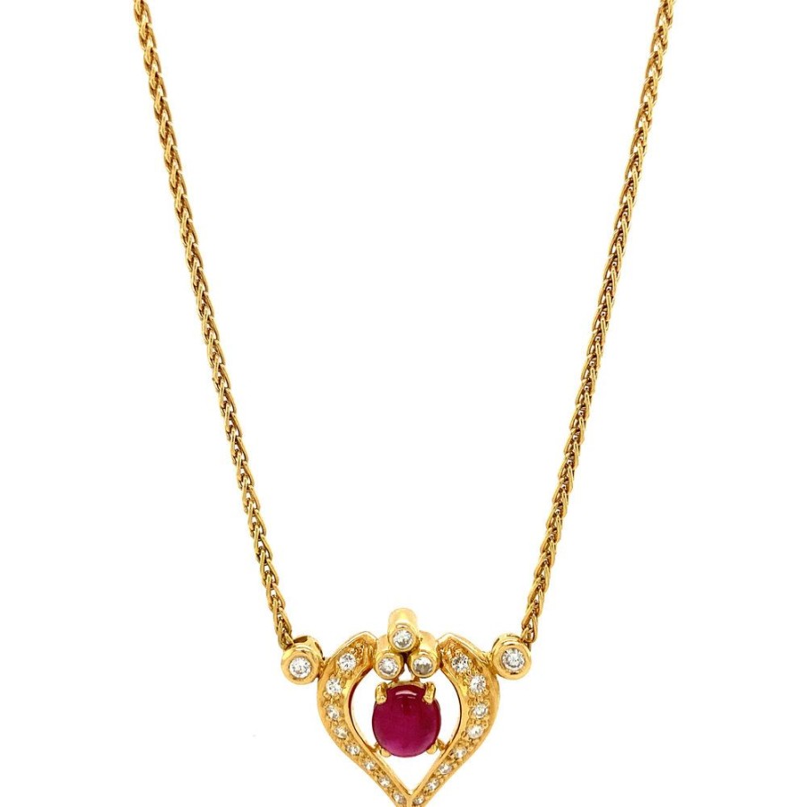 Jewelry vintage Necklaces With Gemstone | Gold Necklace With Ruby And Diamond Pendant 42.5 Cm 18 Krt