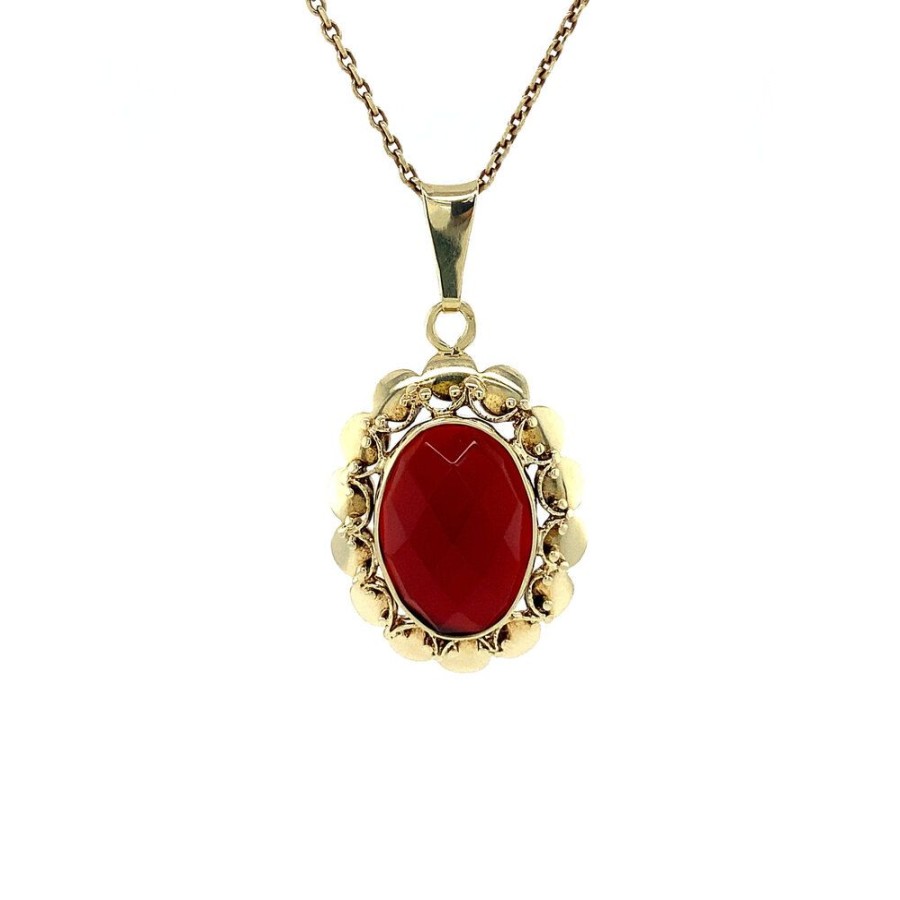 Jewelry vintage Pendant With Gemstone | Gold Pendant With Carnelian 14 Krt