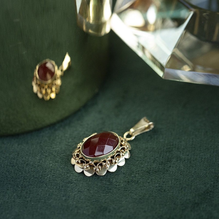 Jewelry vintage Pendant With Gemstone | Gold Pendant With Carnelian 14 Krt