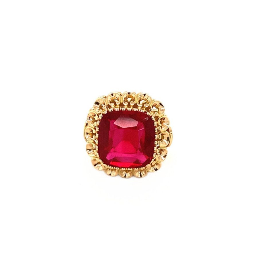 Jewelry vintage Rings With Gemstone | Gold Ring With Synthetic Ruby 14 Krt