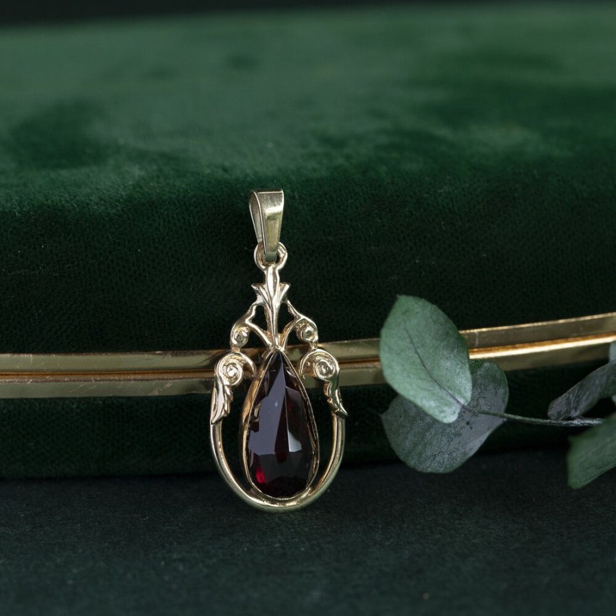 Jewelry vintage Golden Pendants | Gold Pendant With Garnet 14 Crt