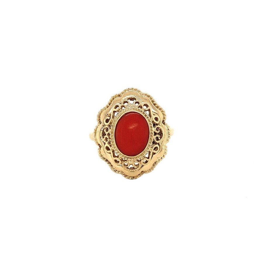 Jewelry vintage Rings With Gemstone | Gold Ring With Red Coral 14 Krt