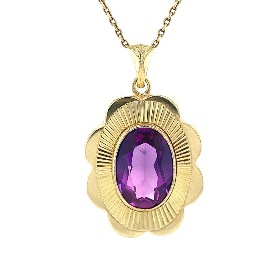 Jewelry vintage Pendant With Gemstone | Gold Pendant With Amethyst 14 Krt