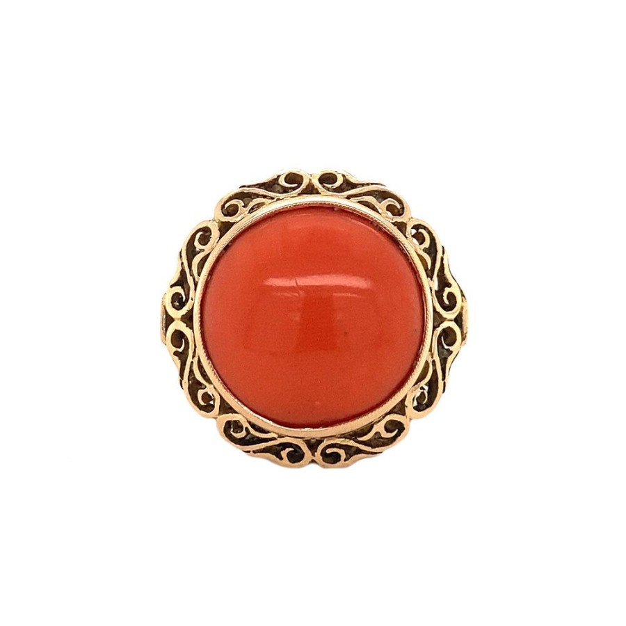 Jewelry vintage Rings With Gemstone | Gold Ring With Blood Coral 14 Krt