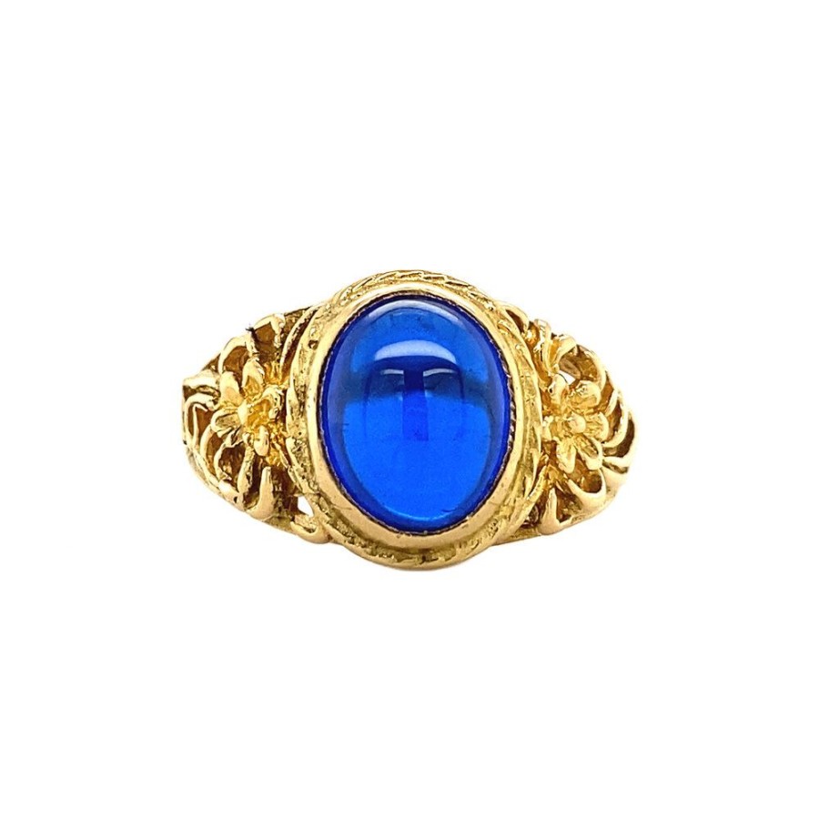 Jewelry vintage Rings With Gemstone | Gold Ring With Blue Glass 18 Krt