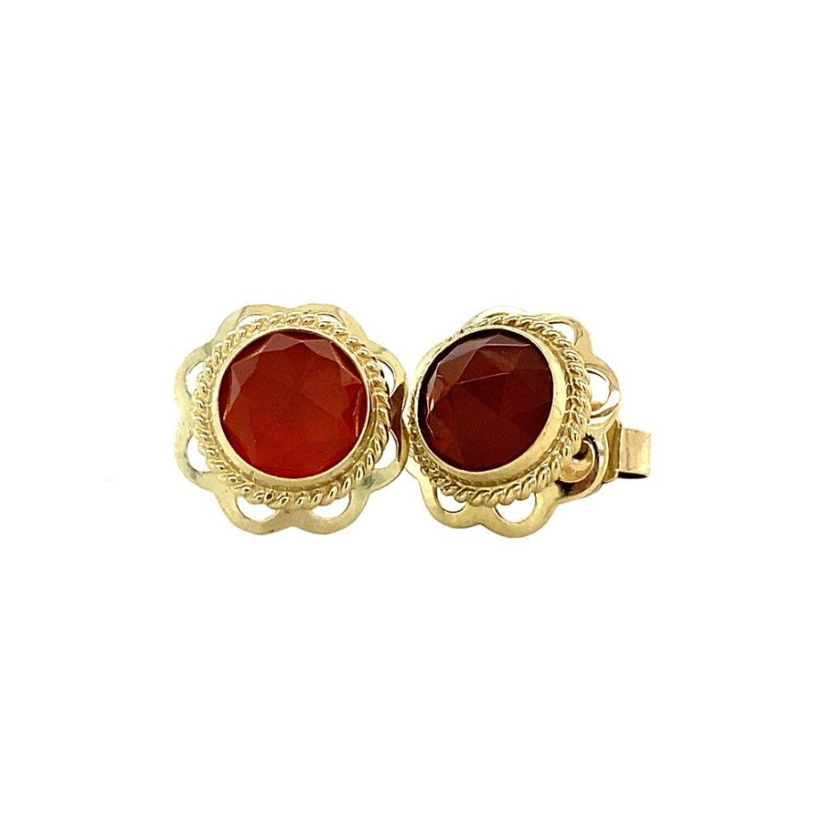 Jewelry vintage Earrings With Gemstone | Gold Ear Studs With Carnelian 14 Krt