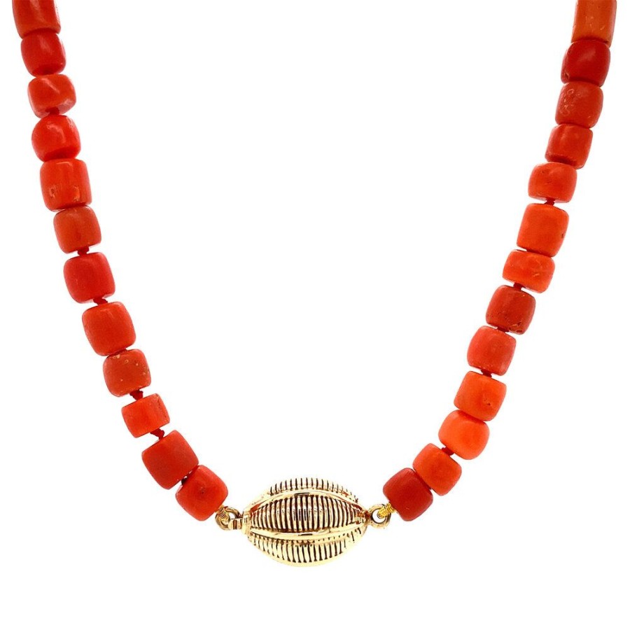 Jewelry vintage Necklaces With Gemstone | Gold Blood Coral Necklace 42 Cm 14 Krt