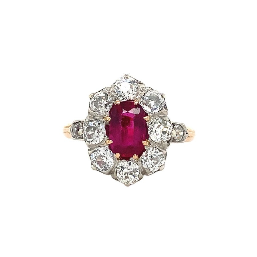 Jewelry vintage Rings With Gemstone | Gold Entourage Ring With Diamond And Ruby 14 Krt/950