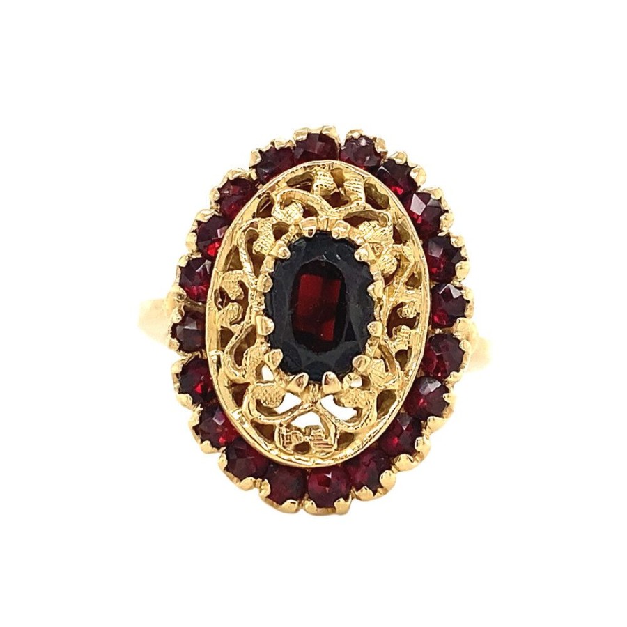 Jewelry vintage Rings With Gemstone | Gold Entourage Ring With Garnet 18 Krt