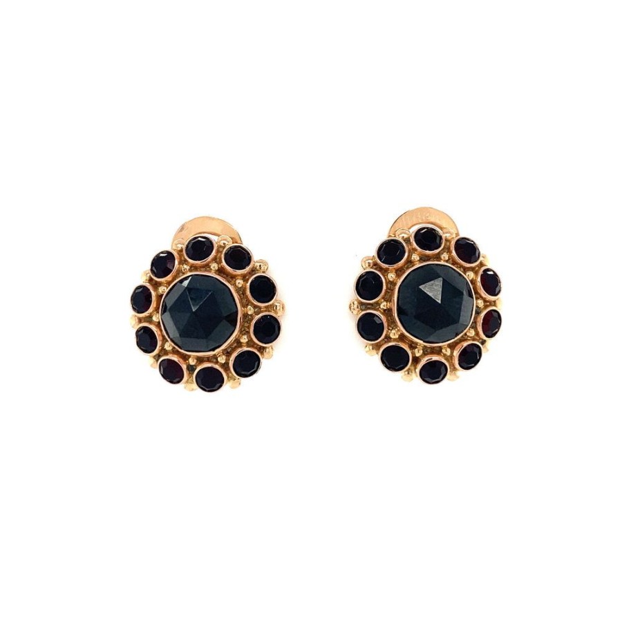 Jewelry vintage Earrings With Gemstone | Rose Gold Ear Clips With Garnet 14 Krt