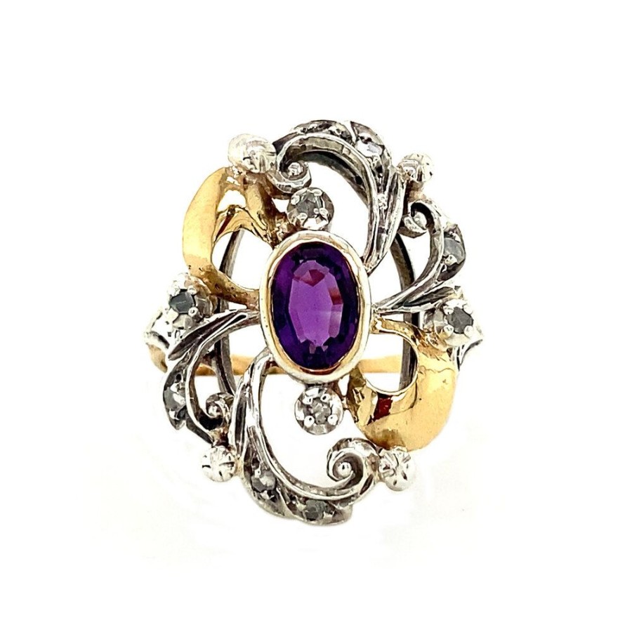 Jewelry vintage Rings With Gemstone | Gold Ring With Rose Diamond And Amethyst 18 Krt/925