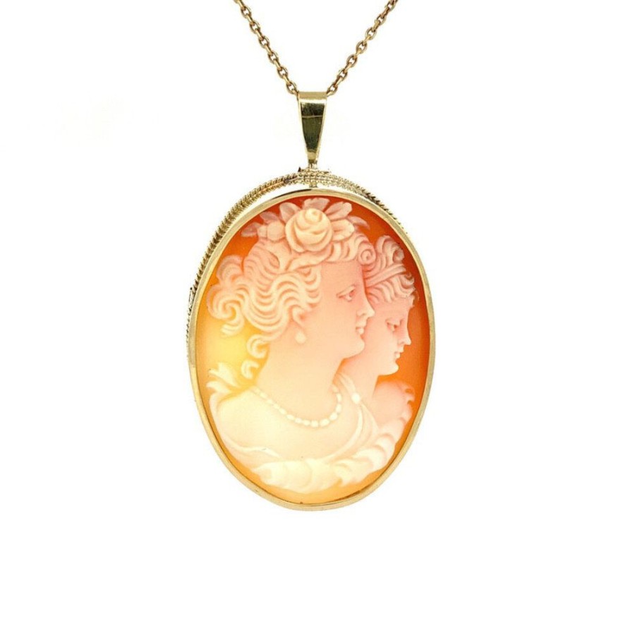 Jewelry vintage Golden Pendants | Gold Pendant/Brooch With Cameo 14 Krt