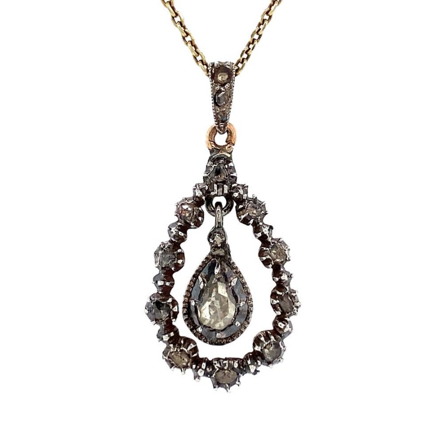 Jewelry vintage Pendant With Gemstone | Zilveren Hanger Met Roosdiamant 14 Krt/925