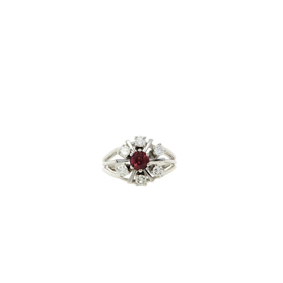 Jewelry vintage Rings With Gemstone | White Gold Entourage Ring With Ruby And Diamond 14 Krt