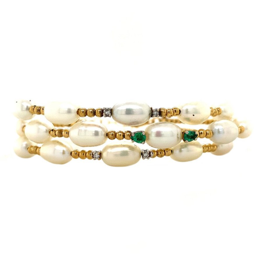 Jewelry vintage Bracelets With Gemstone | Gold Bracelet With Pearl, Emerald And Diamond 18 Crt