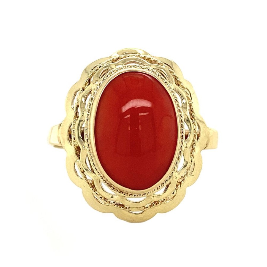 Jewelry vintage Rings With Gemstone | Gold Ring With Blood Coral 14 Krt