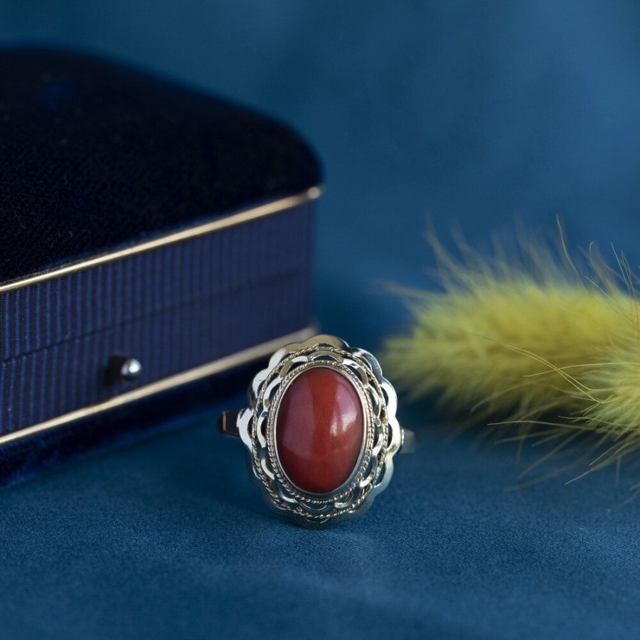 Jewelry vintage Rings With Gemstone | Gold Ring With Blood Coral 14 Krt