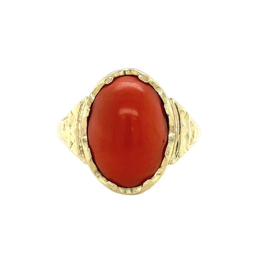 Jewelry vintage Rings With Gemstone | Gold Ring With Blood Coral 14 Krt