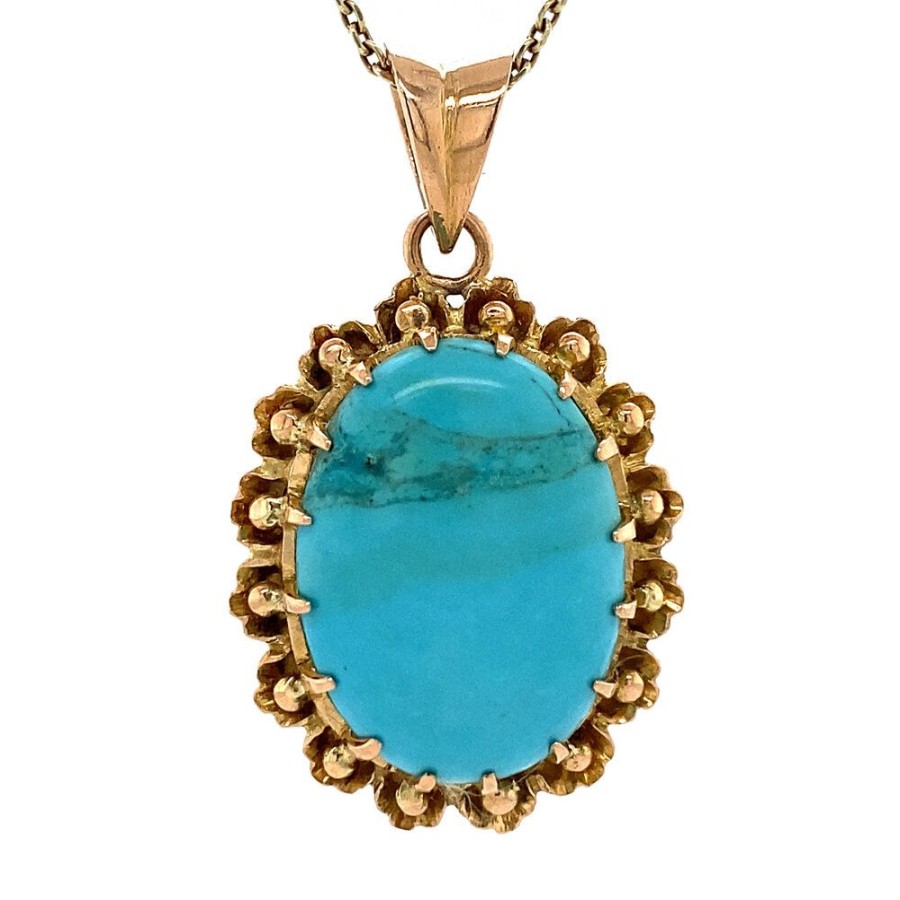 Jewelry vintage Pendant With Gemstone | Gold Pendant With Turquoise 14 Krt