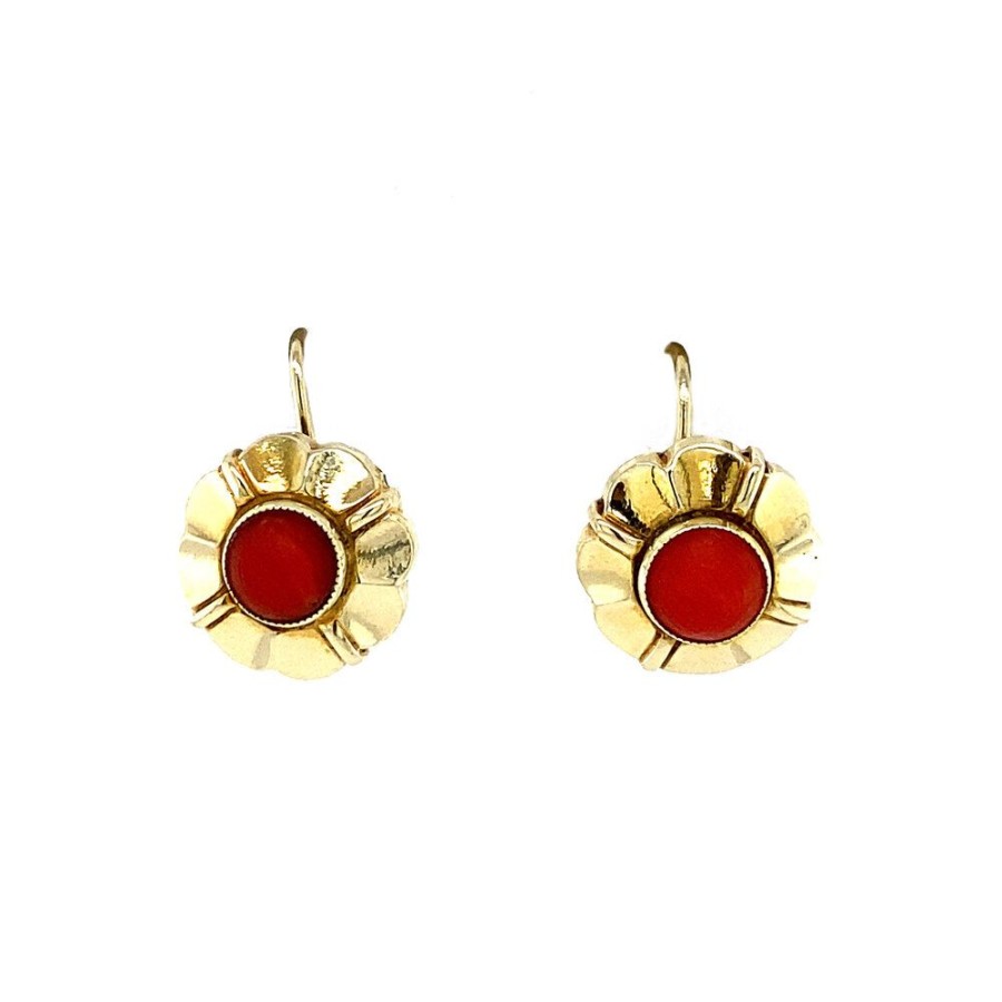 Jewelry vintage Earrings With Gemstone | Gold Earrings With Blood Coral 14 Krt