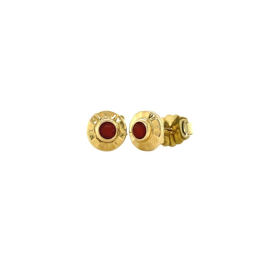 Jewelry vintage Earrings With Gemstone | Gold Ear Studs With Blood Coral 14 Krt