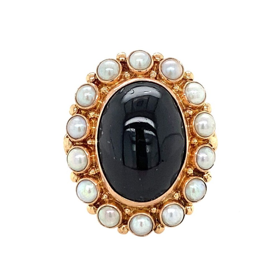 Jewelry vintage Rings With Gemstone | Gold Entourage Ring With Garnet And Pearl 14 Krt