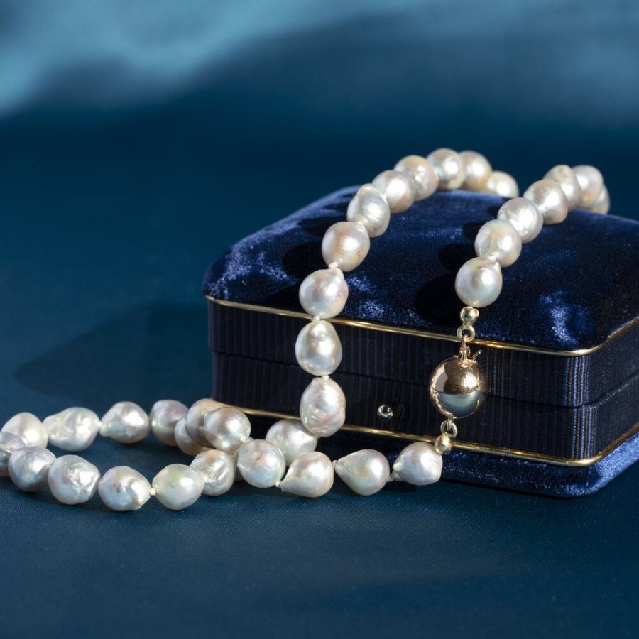 Jewelry vintage Necklaces With Gemstone | Pearl Necklace With Gold Ball Clasp 38 Cm 14 Krt