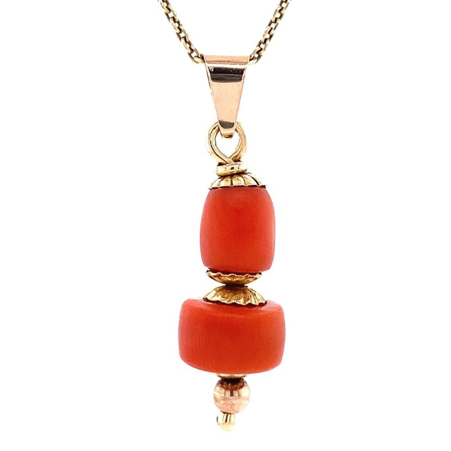 Jewelry vintage Pendant With Gemstone | Gold Pendant With Blood Coral 14 Krt