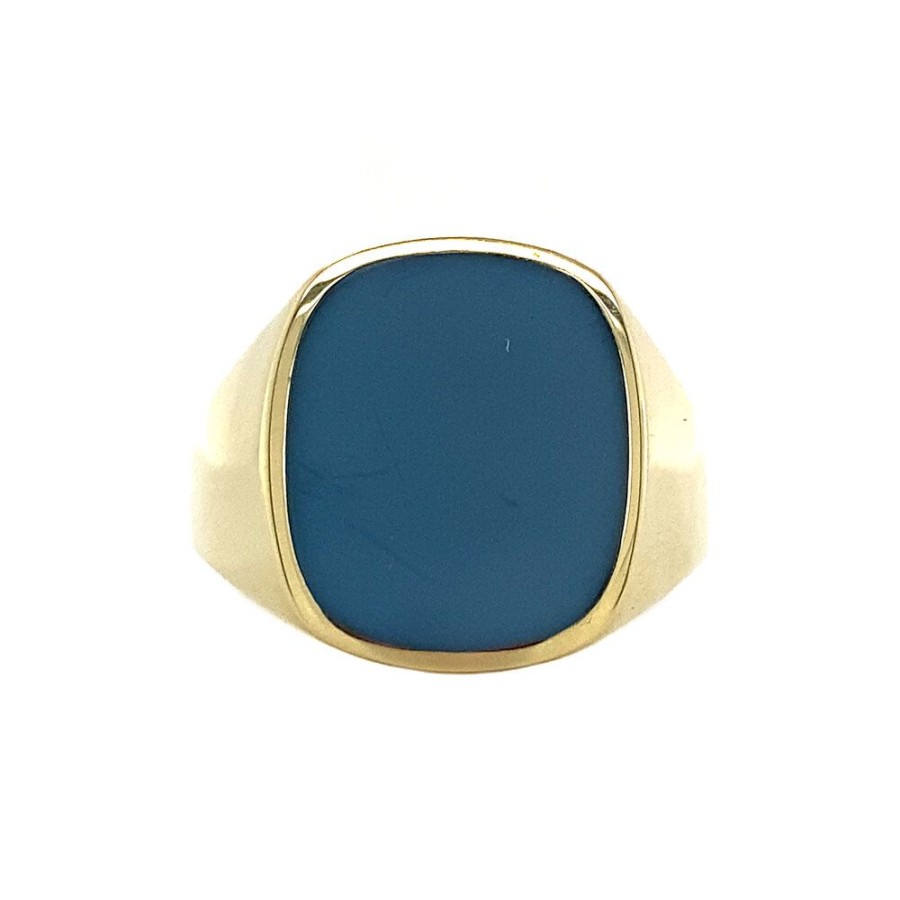 Jewelry vintage Rings With Gemstone | Gold Signet Ring With Blue Layer Stone 14 Krt