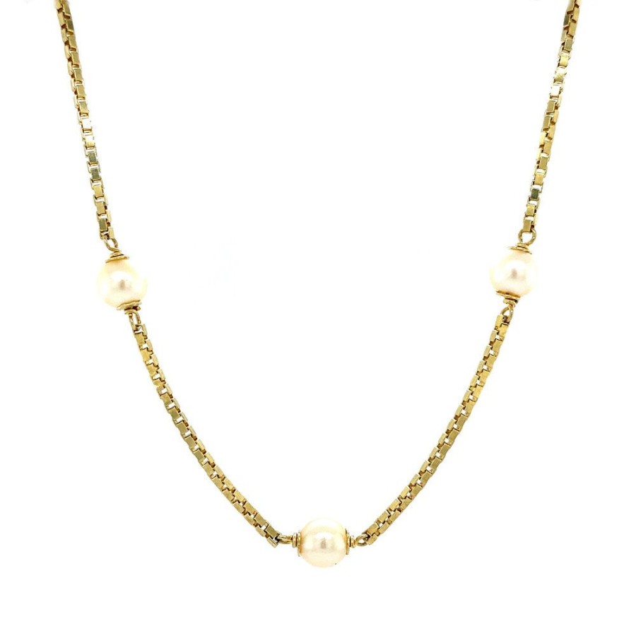 Jewelry vintage Golden Chains | Gold Necklace Venetian With Pearl 44.5 Cm 14 Krt