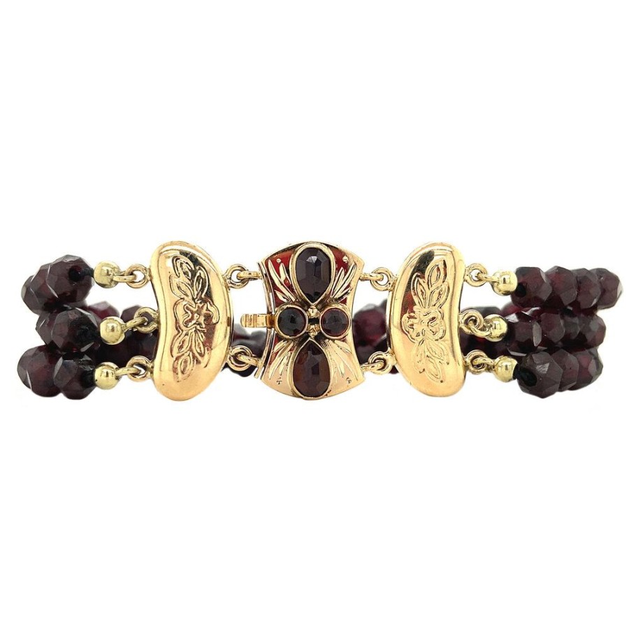 Jewelry vintage Bracelets With Gemstone | Garnet Bracelet With Gold Lacing 18 Cm 14 Krt