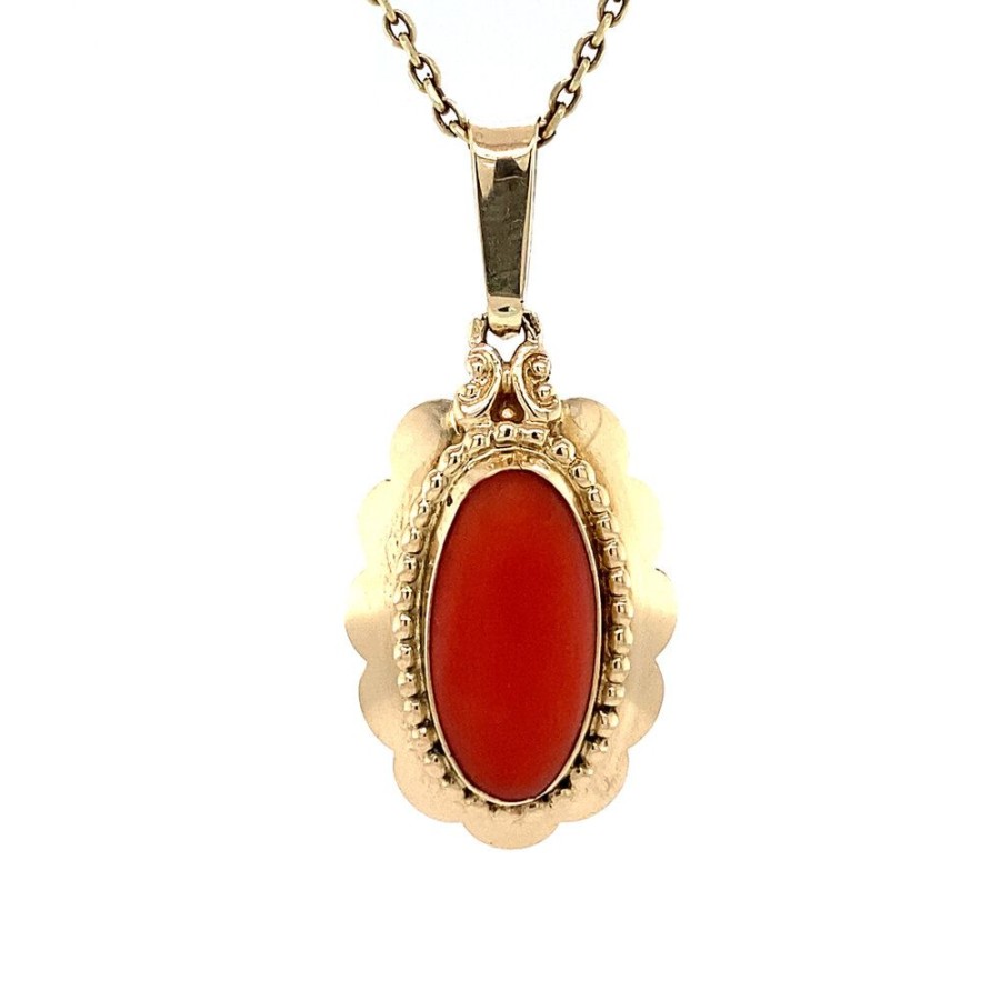 Jewelry vintage Pendant With Gemstone | Gold Pendant With Blood Coral 14 Krt