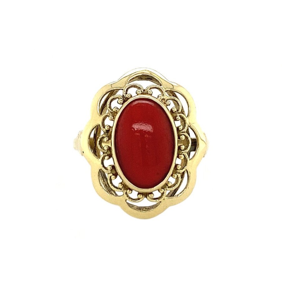 Jewelry vintage Rings With Gemstone | Gold Ring With Blood Coral 14 Krt