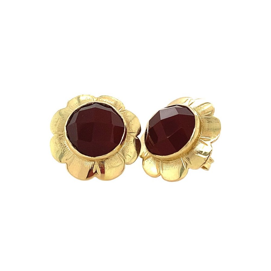 Jewelry vintage Earrings With Gemstone | Gold Ear Studs With Carnelian 14 Krt