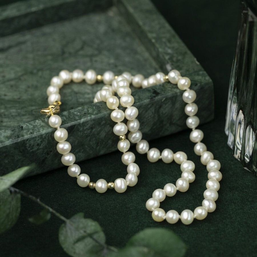 Jewelry vintage Necklaces With Gemstone | Pearl Necklace With Gold Clasp 42.5 Cm 14 Krt