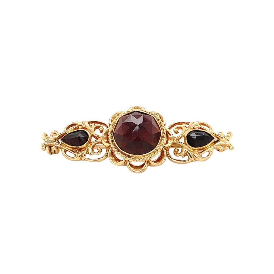 Jewelry vintage Brooches | Gold Brooch With Garnet 14 Krt