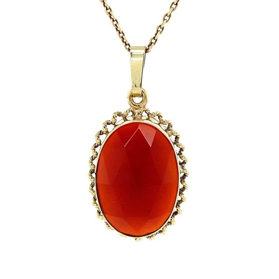 Jewelry vintage Pendant With Gemstone | Gold Pendant With Carnelian 14 Krt