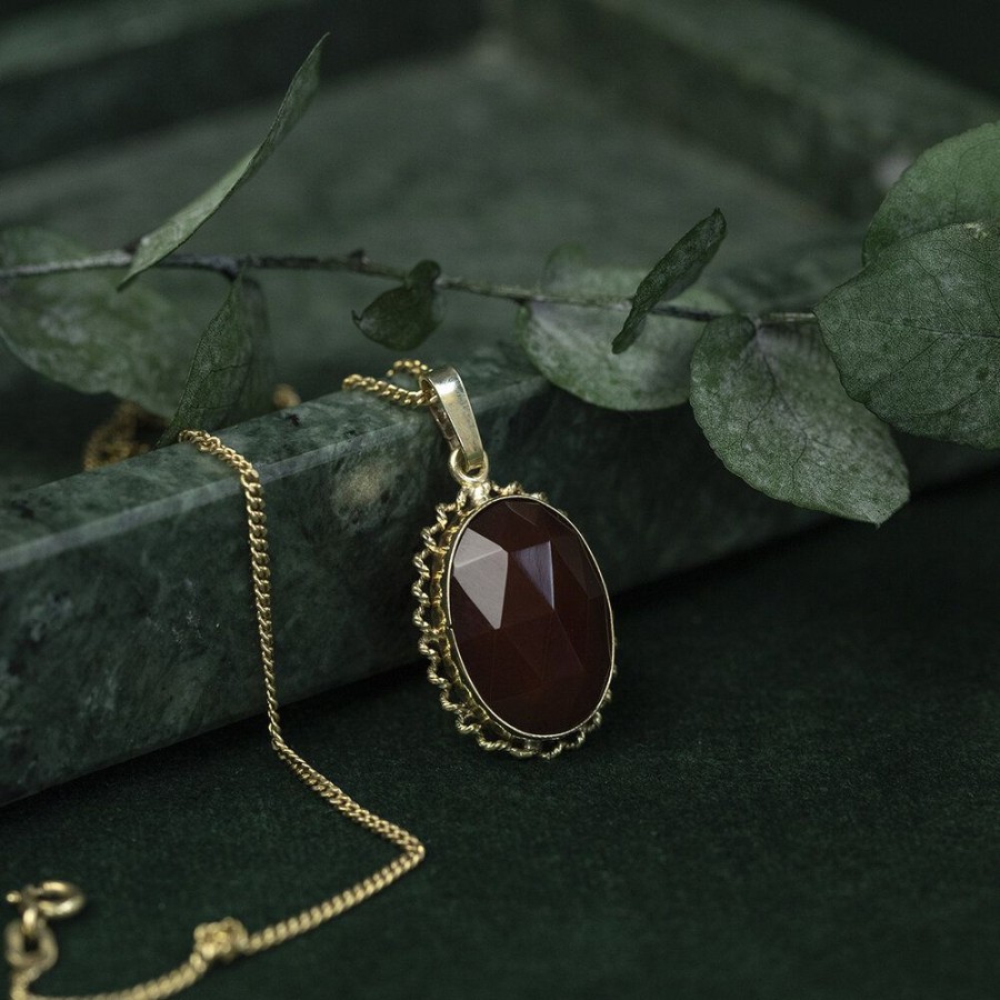 Jewelry vintage Pendant With Gemstone | Gold Pendant With Carnelian 14 Krt