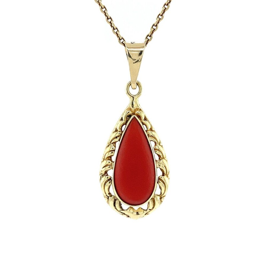 Jewelry vintage Pendant With Gemstone | Gold Pendant With Red Coral 14 Krt