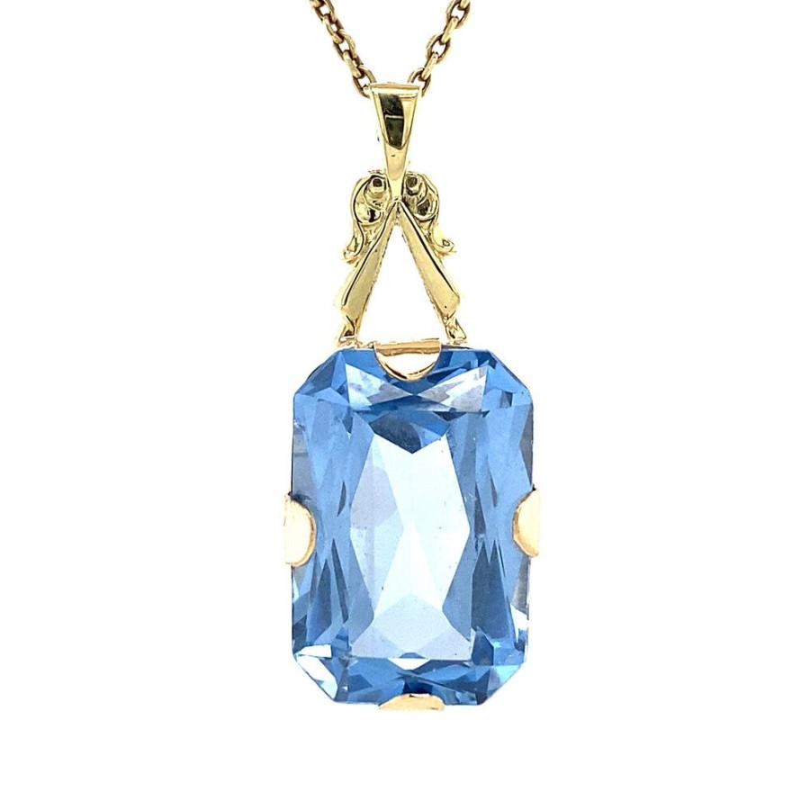 Jewelry vintage Pendant With Gemstone | Gold Pendant With Blue Spinel 14 Krt